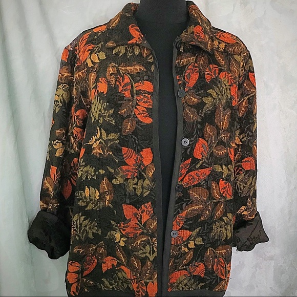 Leslie Fay Reversible Brown Print Tapestry Jacket - Picture 7 of 8